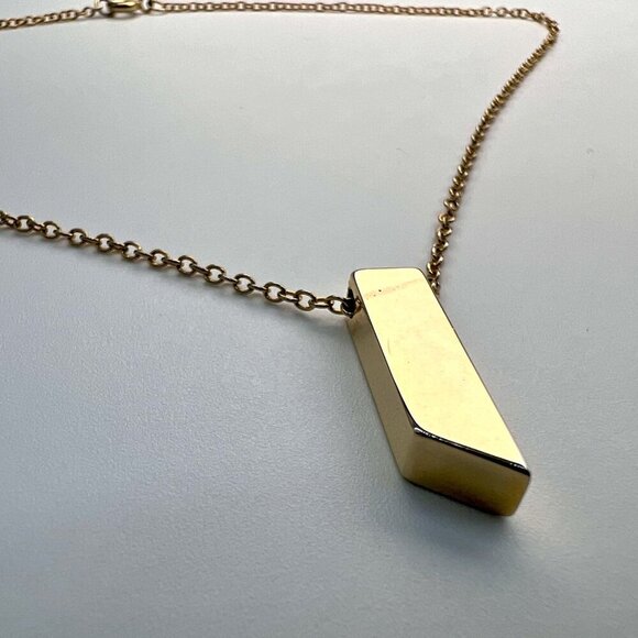 Gold Tone Asymmetric Vertical Bar Pendant Necklace Chain Costume Jewelry - Picture 10 of 10